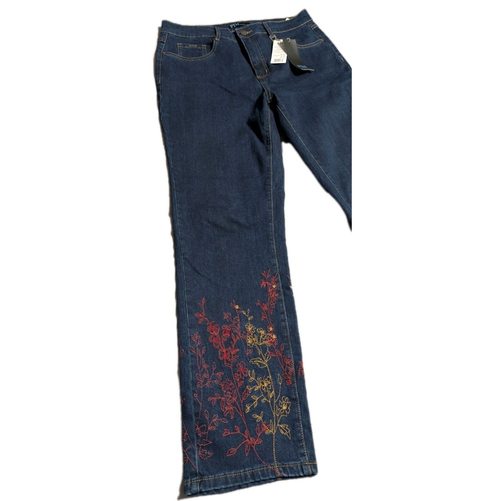 FDJ French Dressing Jeans Suzanne Straight Leg Womens 12 Dark Rinse Embroidered - Picture 11 of 11